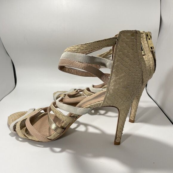 Joie Snakeskin Embossed Strappy High Heel Sandals Beige Multi Size 40 (US 9.5-10 - Picture 5 of 9